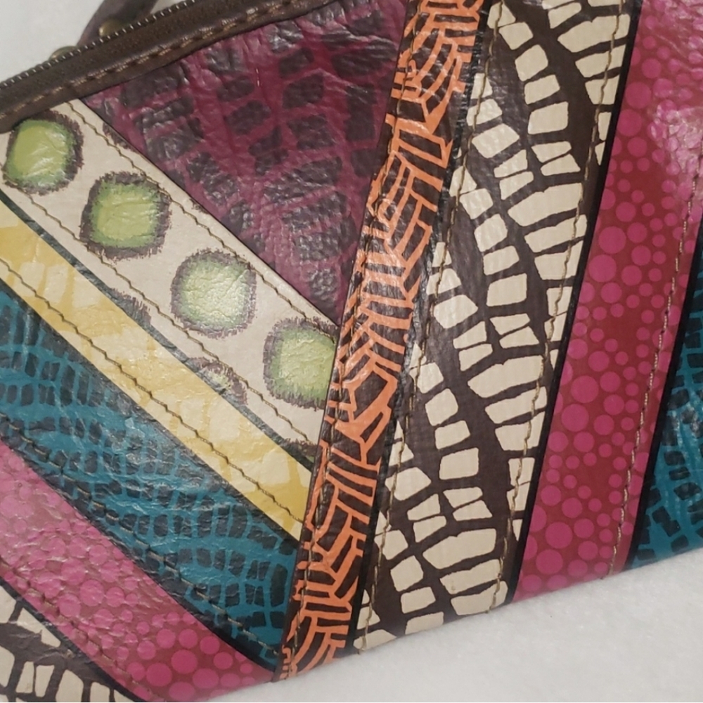 Fossil Leather Zip Around Patchwork Wristlet - image 2